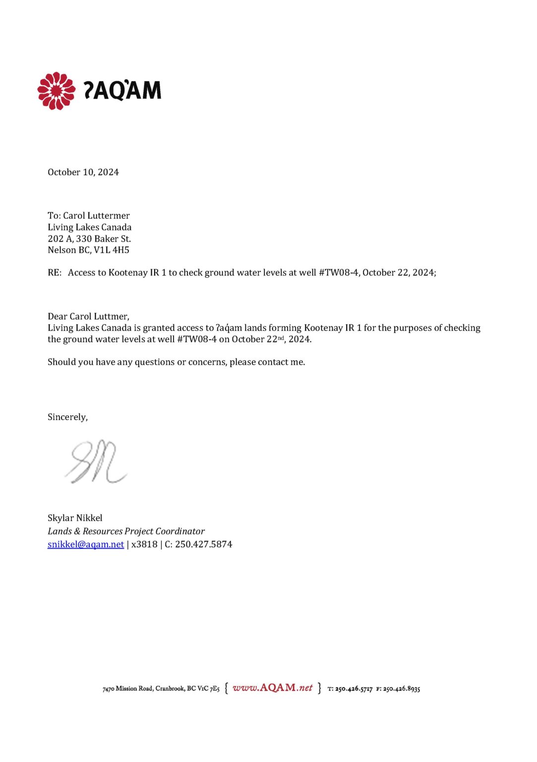 living lakes canada letter